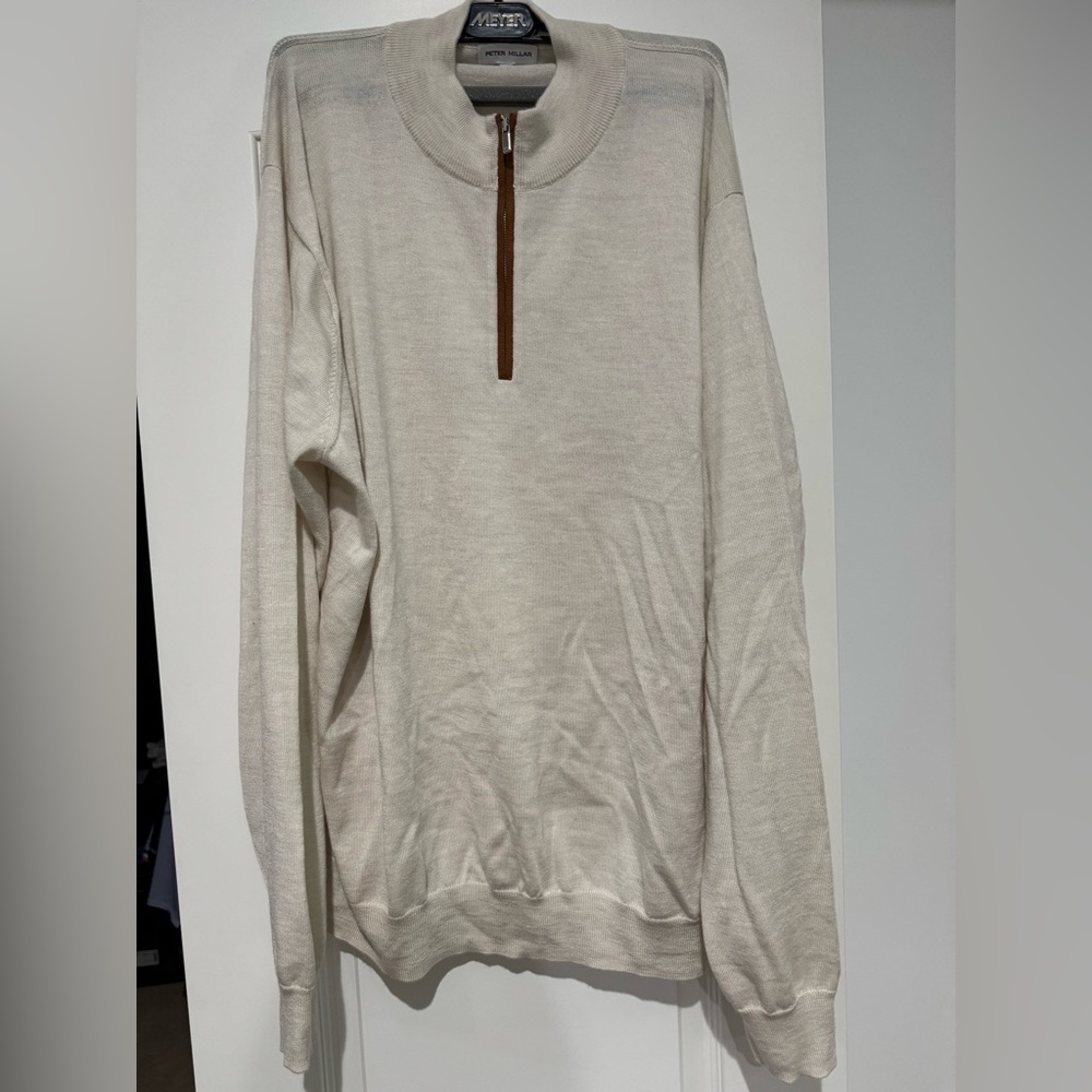 Peter Millar Cream and Brown Zip Up Sweater